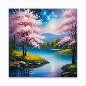 Cherry Blossoms By The Lake 11 Canvas Print