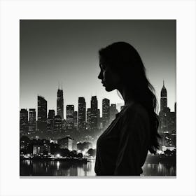 Silhouette Of A Woman At Night 1 Canvas Print