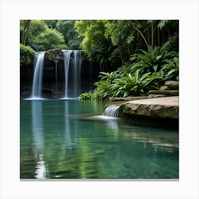 A Serene Waterfall Cascading Into A Crystal Clear Pool Surrounded By Lush Greenery Canvas Print