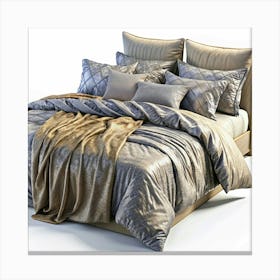 Luxurious Bed With Gold And Grey Bedding Canvas Print