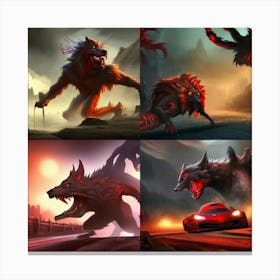 Werewolf In Racing Car Canvas Print