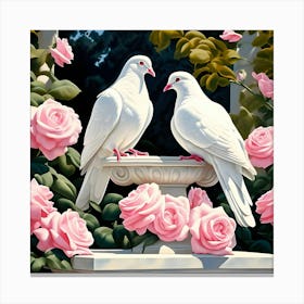 Doves And Roses Canvas Print