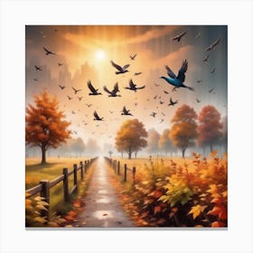 Birds Flying In The Autumn Canvas Print