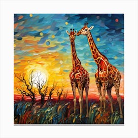 Giraffes At Sunset 25 Canvas Print