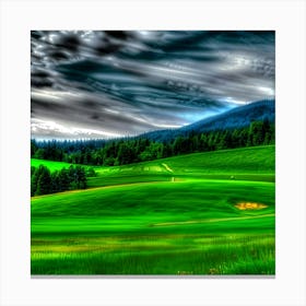 Green Field With Clouds Canvas Print
