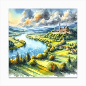Watercolor Landscape With Castle Canvas Print