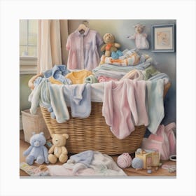 Laundry Basket Brimming With Baby Canvas Print