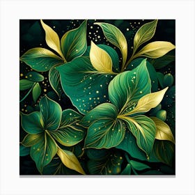 Green Leaves On The Black Background Canvas Print