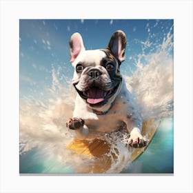 Frenchie Surfing Art By Csaba Fikker 008 Canvas Print