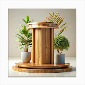 Wooden Display Stand With Potted Plants Canvas Print