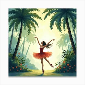 Dreamy Ballet In Watercolor With Lush Tropical Trees 1 Canvas Print