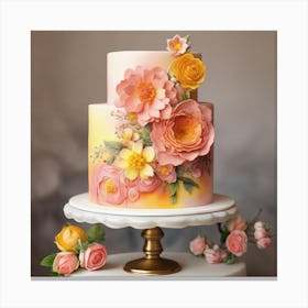 Wedding Cake With Flowers Canvas Print