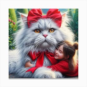 Girl And A Big Cat Canvas Print