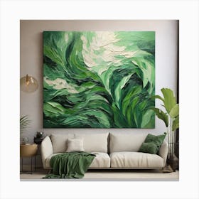 Green waves of palm leaf 1 Canvas Print