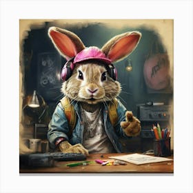 Rabbit With Headphones Canvas Print