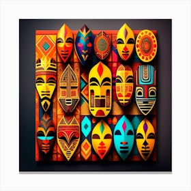African Masks,A wall of colorful African masks Canvas Print