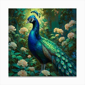 Default Blue And Green Peacock In A Vintage Garden A Stunning 0 Canvas Print