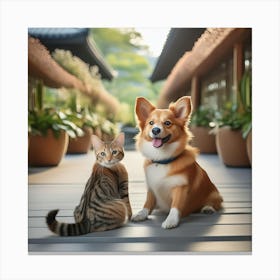 Portrait Of A Dog And Cat Canvas Print