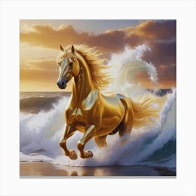 Golden Horse In The Ocean Canvas Print