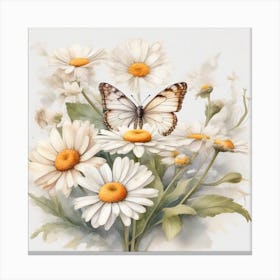 Daisies and Butterfly Canvas Print