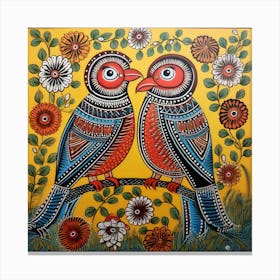 Two Birds, Expressionism Painting, Acrylic On Canvas, Brown Color Canvas Print