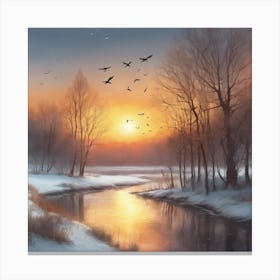 Sunset Over A River Canvas Print