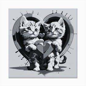 BW Kittens In A Heart Canvas Print