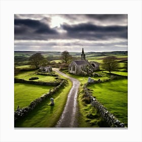 Rural Aerial Village Norman Grass Cemetery Cloudy Old Air Gravestone Mediaeval Architectu (2) Canvas Print