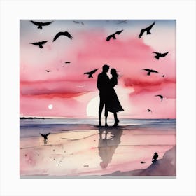 Couple Kissing At Sunset Canvas Print