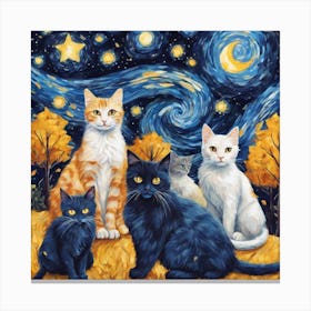 Starry Night Cats Canvas Print