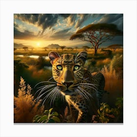 Leopard In The Savannah 1 Canvas Print