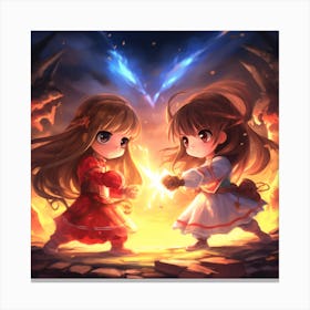 Two Anime Girls Fighting 3 Canvas Print