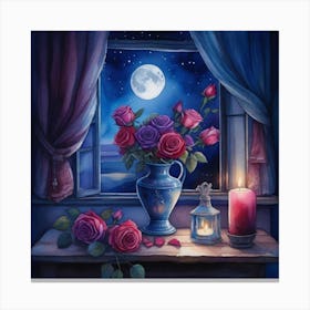 Roses On The Window Sill Canvas Print