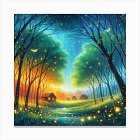 Fireflies In The Forest 3 Canvas Print