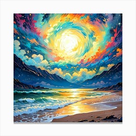 Moon On The Beach Canvas Print