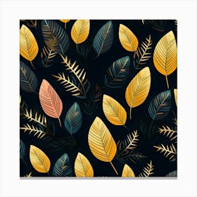 Gold Yellow Leaves Fauna Dark Background Dark Black Background Black Nature Forest Texture Wall Wallpaper Pattern Canvas Print