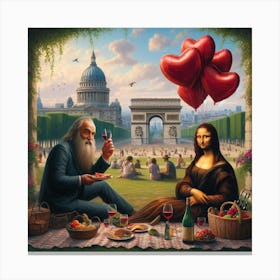 Da Vinci with Mona Lisa in Paris picnic Canvas Print