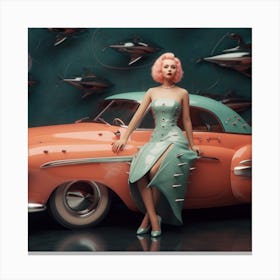 Girl With A Car 2 Canvas Print