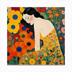 Woman And Flowers Canvas Print