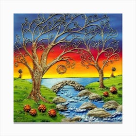Highly detailed digital painting with sunset landscape design 12 Canvas Print