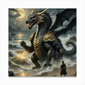 Black Dragon On The Beach Canvas Print