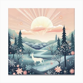 Winter Landscape With Deer 10 Canvas Print