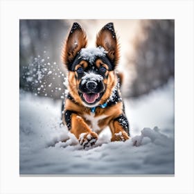 German Shepherd Puppy In The Snow Canvas Print