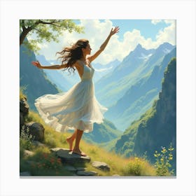 Beautiful Dancer In Watercolor Mystical Mountain View 1 Canvas Print