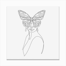Woman with butterfly line art print Canvas Print