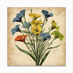 Flax3 Floral Botanical Vintage Poster Flower 3 Canvas Print