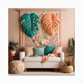 Tropical Living Room Bohemian Botanical Monstera Canvas Print