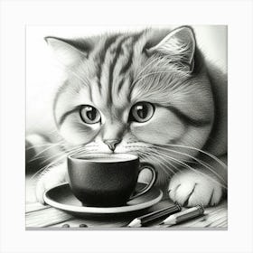 Cat Drinking Coffee 1 Canvas Print