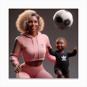Mother And Child Playing Soccer Canvas Print