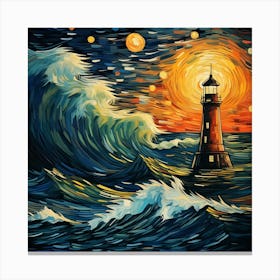 Lighthouse At Night 2 Canvas Print